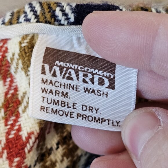 Vintage 70s 2T 3T Plaid Pinafore Dress Long Maxi Button Up Tan Navy Red‎ Gold - Picture 9 of 10